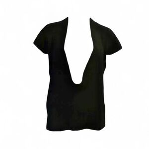 Vintage Joie cashmere deep cowl neck short sleeve knit top M y2k black